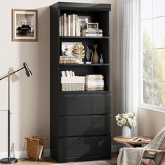 70" Tall Bookcase with 3 Drawers & 3-Tier Open Shelves