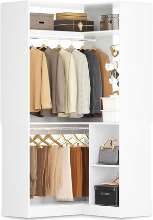 L-Shaped Corner Closet System with Shelves & Hanging Rods