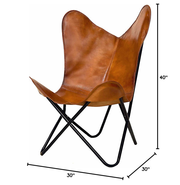 Genuine Leather Butterfly Chair with Folding Iron Frame
