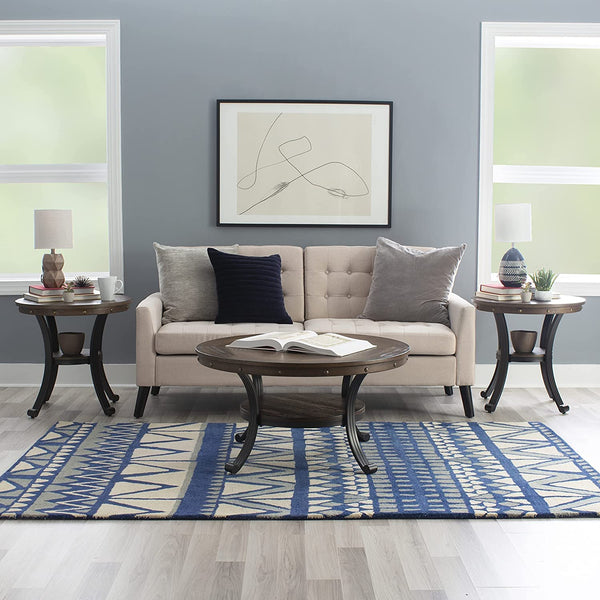 Round Side Table with Ash Veneer Top & Metal Frame