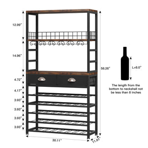 6-Tier Freestanding Wine Rack Cabinet with Drawer and Glass Holder