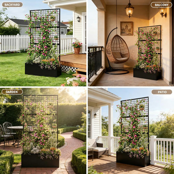 Metal Raised Garden Bed with Trellis & Privacy Screen – Outdoor Planter Box
