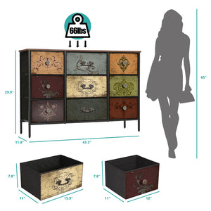 9-Drawer Fabric Dresser with Metal Frame & Wood Top