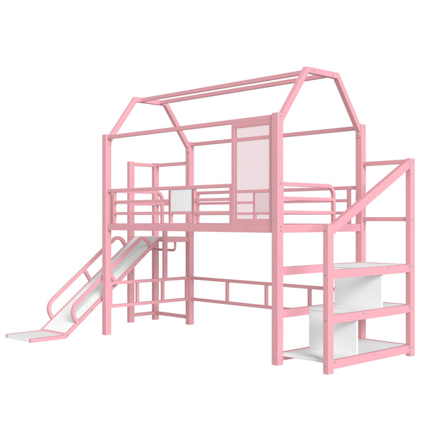Twin Loft Bed with Slide, Stairs & Storage