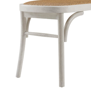 White Bentwood Bench with Rattan Seat