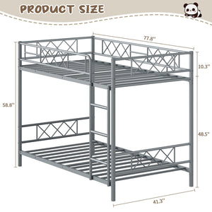 Twin Over Twin Bunk Bed with Stairs and Guardrails
