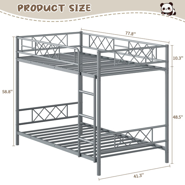 Twin Over Twin Bunk Bed with Stairs and Guardrails