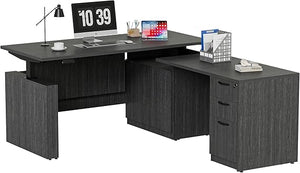 L-Shaped Height Adjustable Executive Standing Desk with Lockable Cabinets