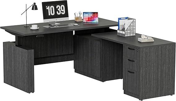 L-Shaped Height Adjustable Executive Standing Desk with Lockable Cabinets