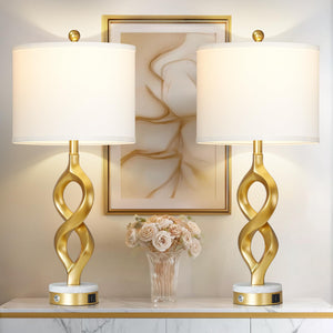 Gold Touch Control Table Lamp with USB Ports & LED Bulb