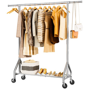 Heavy Duty Rolling Clothes Rack with Shelves & Lockable Wheels