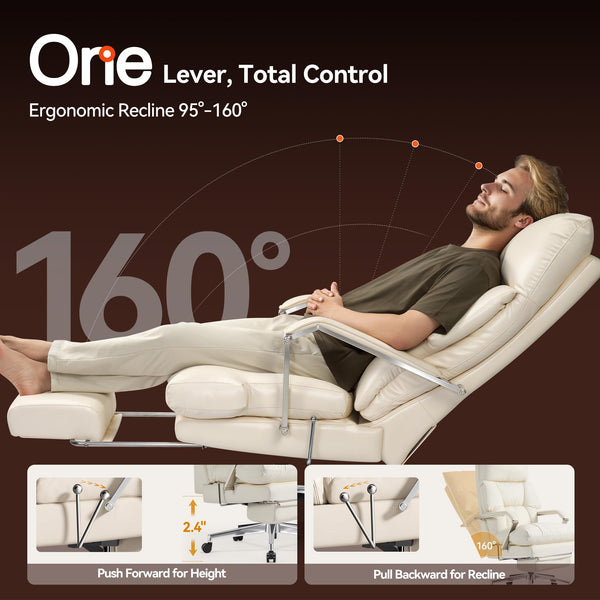 160° Reclining Executive Office Chair with Footrest & Adjustable Seat Depth