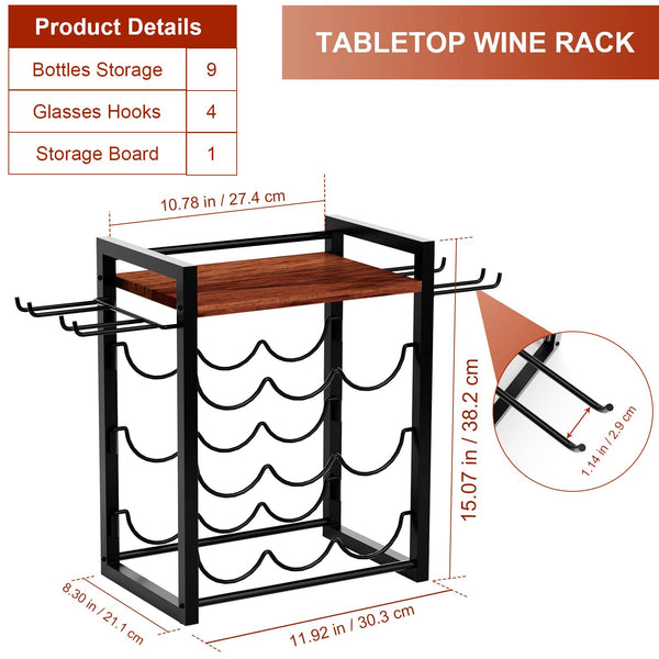 Countertop Wine Rack with Glass Holder and Wooden Tray