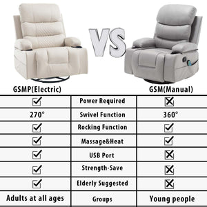 Power Swivel Rocker Recliner with Massage & Heat