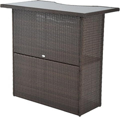 5-Piece Outdoor Rattan Wicker Bar Set with High Top Table and 4 Bar Stools