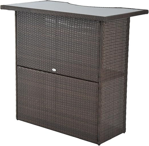 5-Piece Outdoor Rattan Wicker Bar Set with High Top Table and 4 Bar Stools
