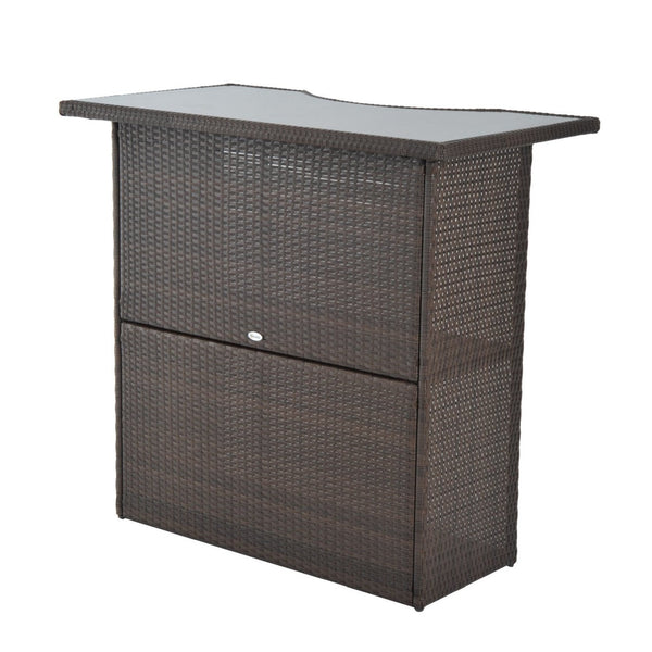 5-Piece Outdoor Rattan Wicker Bar Set with Glass Table & 4 Bar Stools