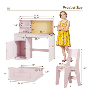 Kids Study Desk and Chair Set with Hutch and Storage