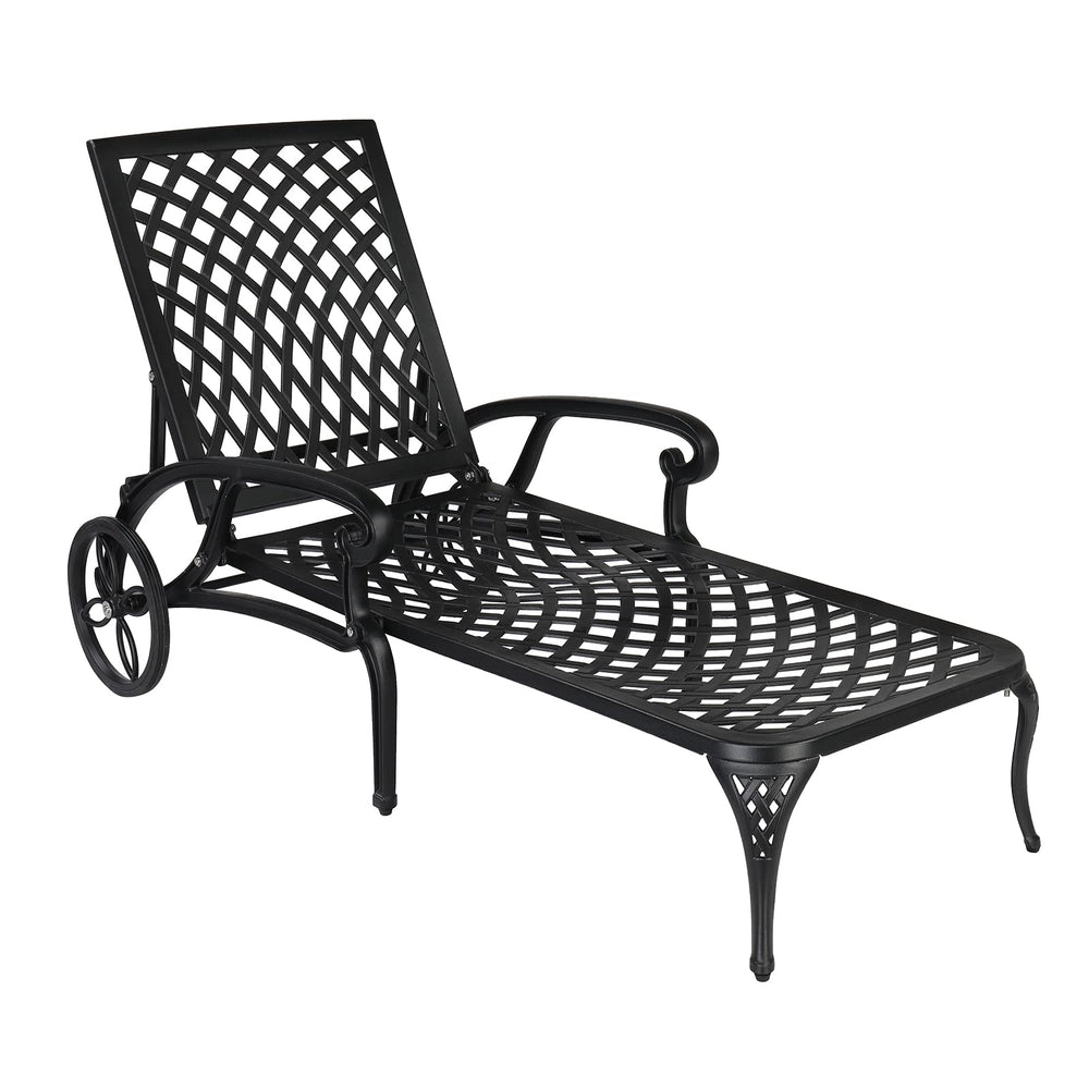 Aluminum Outdoor Chaise Lounge Chair with Wheels & Adjustable Backrest