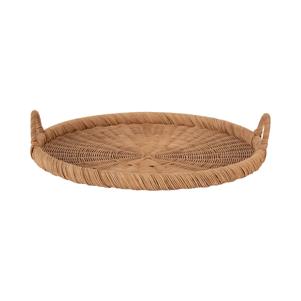 Round Woven Rattan Tray with Handles