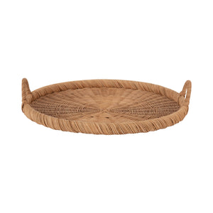 Round Woven Rattan Tray with Handles