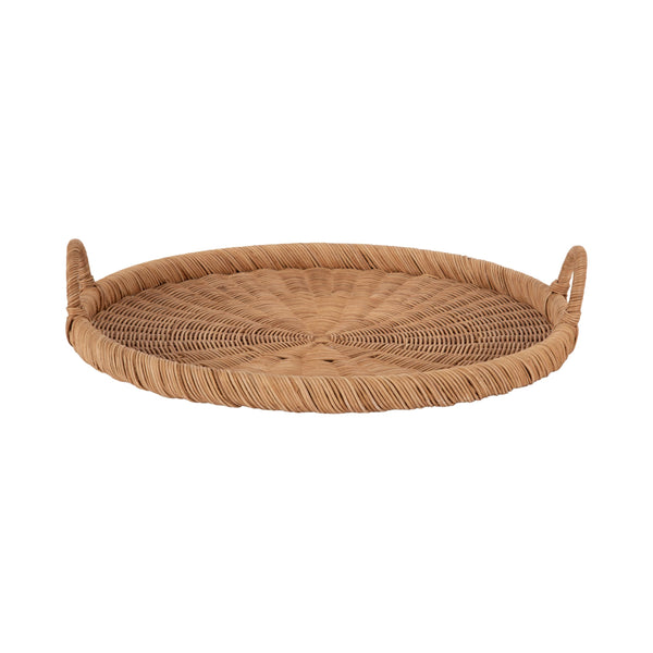 Round Woven Rattan Tray with Handles