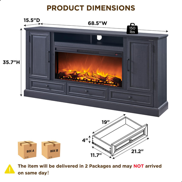 70" Farmhouse TV Stand with 36" Electric Fireplace