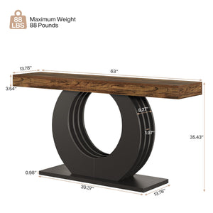 63-Inch Console Sofa Table with Black Circle Base