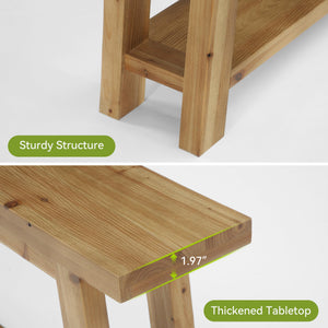 70.9" Solid Wood Console Table with 2-Tier Storage Shelf