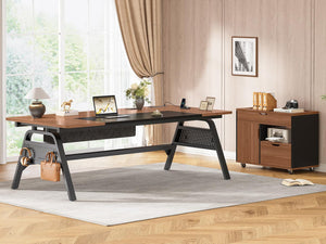 L-Shaped Desk with File Cabinet & Power Outlets