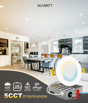 4 Inch Ultra-Thin Canless LED Recessed Downlight 5CCT Dimmable 6-Pack
