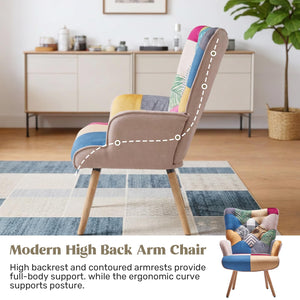 Plaid High Back Accent Chair with Adjustable Feet