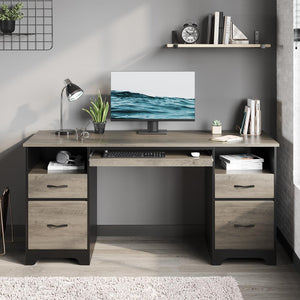 59-Inch Executive Office Desk with 4 Drawers, File Drawer, Keyboard Tray & Dual Pedestals