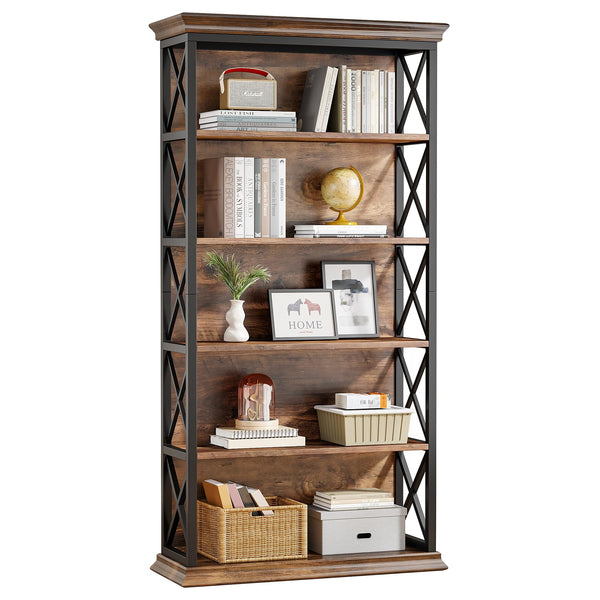 5-Tier Bookcase with X-Pattern Sides