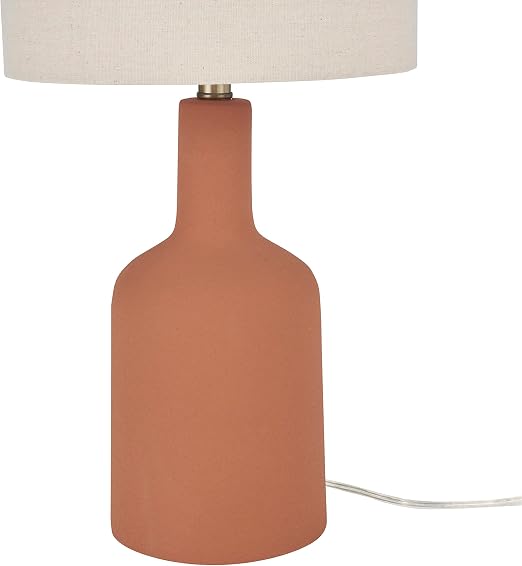 22" Terracotta Orange Ceramic Table Lamp with Oatmeal Linen Shade