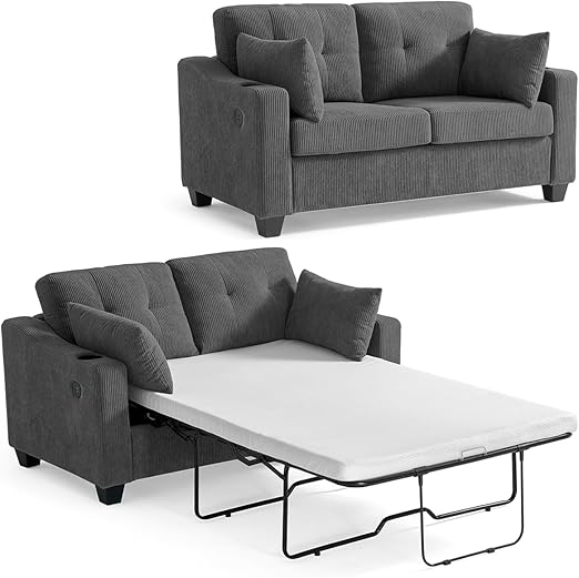 2-in-1 Pull Out Sleeper Sofa Bed with Memory Foam Mattress