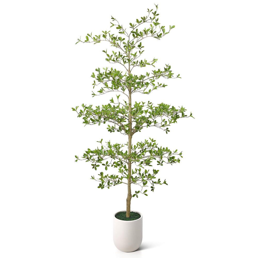 Tall Artificial Black Olive Tree with White Planter