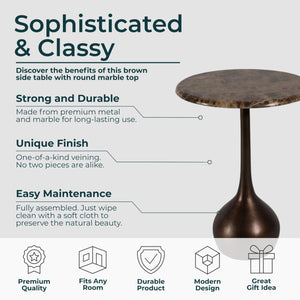 Marble Accent End Table with Metal Base