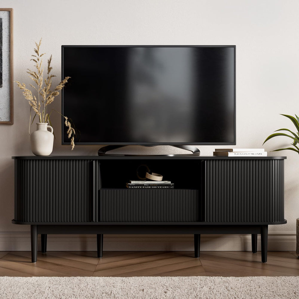 63" Fluted TV Stand with Sliding Doors