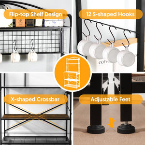 Baker's Rack with Power Outlet, 5-Tier Kitchen Storage Shelf