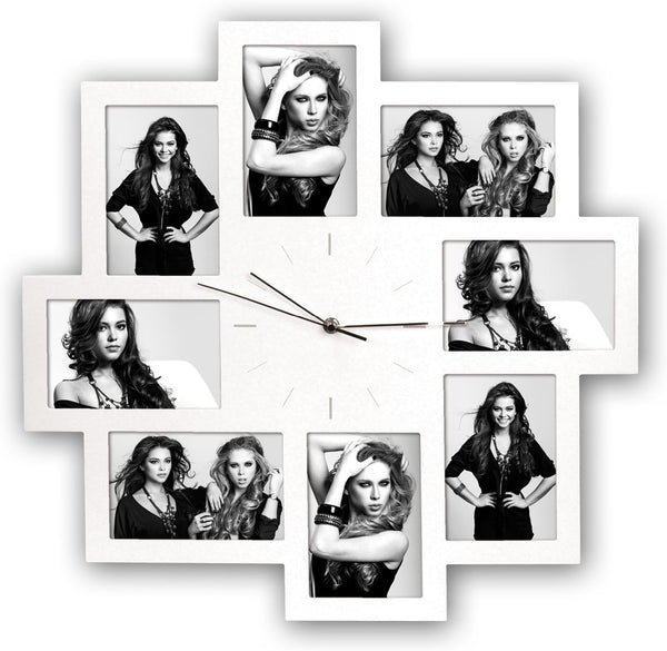 Multi Aperture Photo Frame Clock for 8 Photos – 20.5" Square