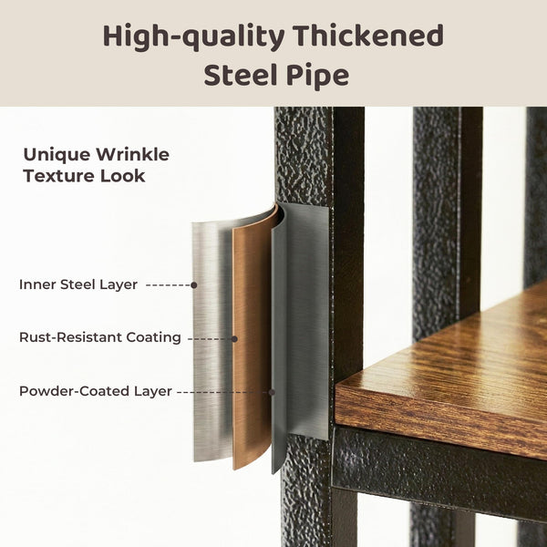 5-Tier Reversible Corner Bookshelf – Industrial Wood & Metal, 70"