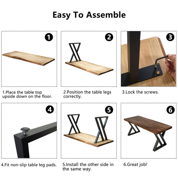 Z-Shape Solid Wood & Metal Computer Desk