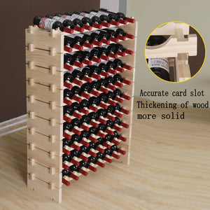 Pine Wood 80-Bottle Freestanding Wine Rack Floor Standing Stackable Storage