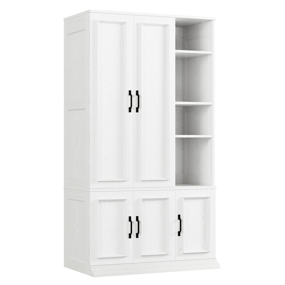 Wooden Wardrobe Closet with 5 Doors, 4 Shelves & Hanging Rod