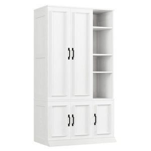 Wooden Wardrobe Closet with 5 Doors, 4 Shelves & Hanging Rod