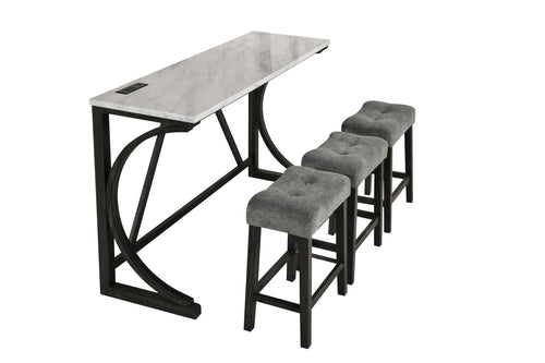 59" Bar Table Set with Power Outlet & 3 Stools