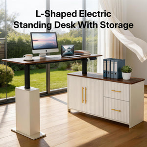 L-Shaped Electric Standing Desk with Drawers & Storage Cabinet