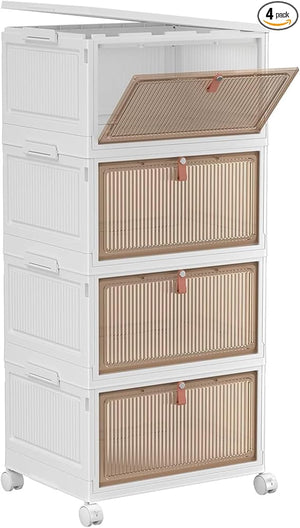 4-Tier Stackable Storage Bins with Lid & Wheels