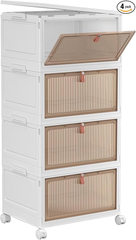 4-Tier Stackable Storage Bins with Lid & Wheels
